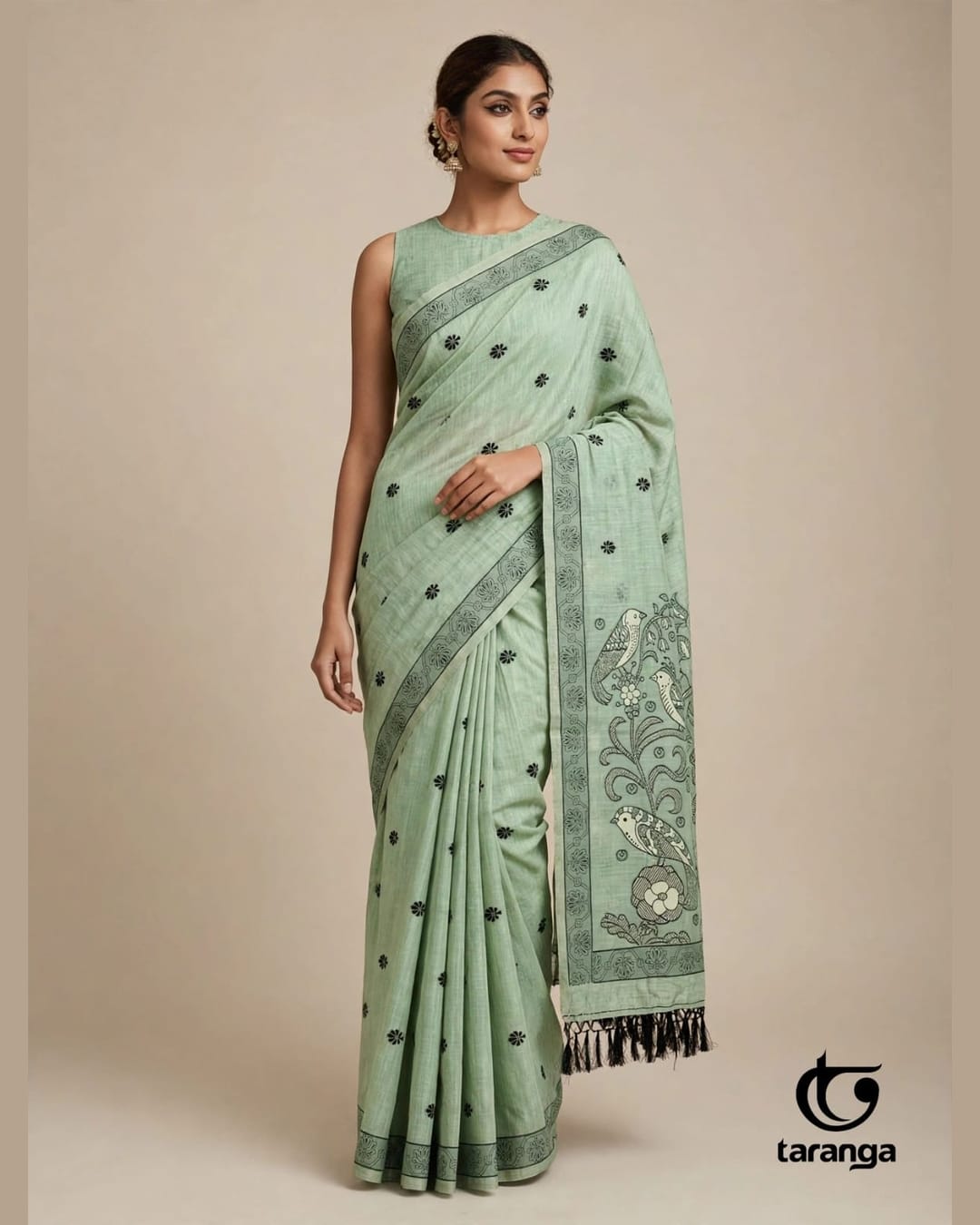 Mint saree with bird motifs