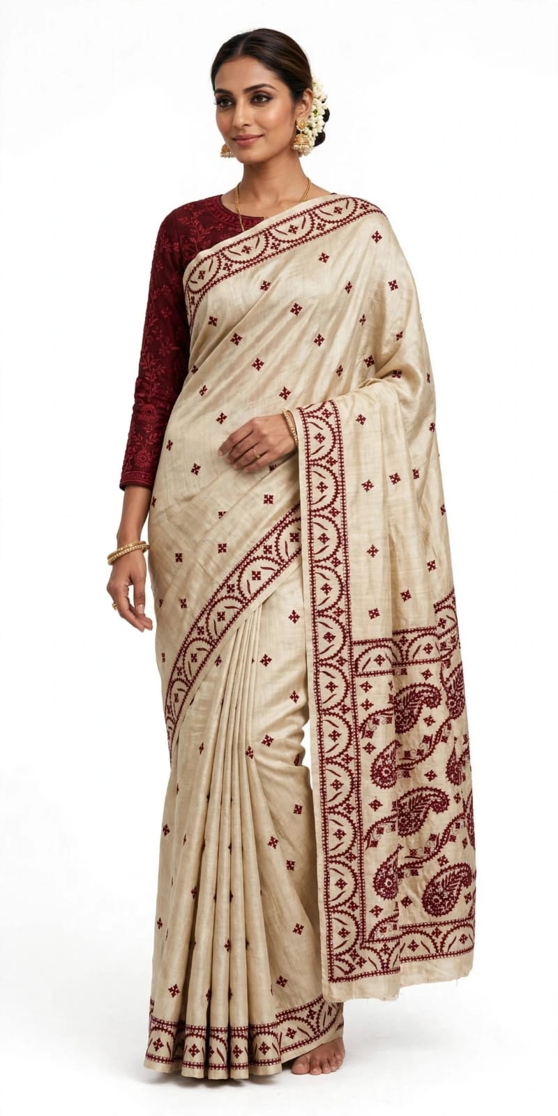 Gachhi Tussar with Hand Gujrati